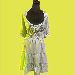 Green and Gray Tiered Asymmetrical Mini Dress